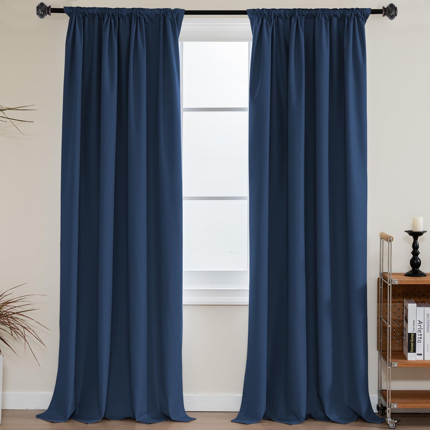 H.VERSAILTEX Blackout Curtains 96 Inches Long 100% Full Blackout Thermal Insulated Rod Pocket Curtain Draperies for Bedroom/Living Room Energy Saving Window Panels with White Liner, 2 Panels, Navy